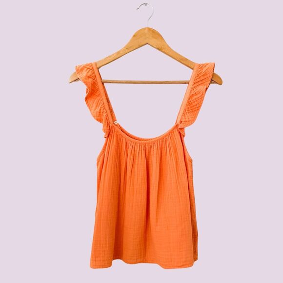 XIRENA Cotton Gauze Ruffle Top Orange Size Small Boho Beachy Preppy Babydoll - Picture 1 of 9
